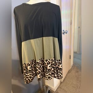 SHEIN Black and Olive Leopard Print Long Sleeve Top